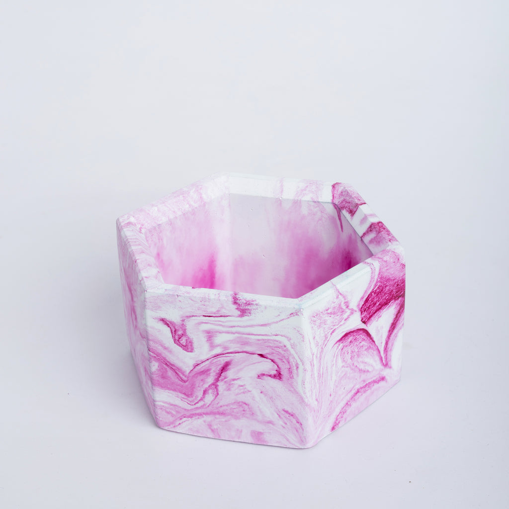 Hexo- Candy Marble - Hexagonal concrete pot for succulents & small plants perfect for office and study table
