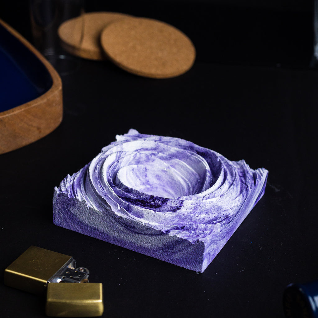 New Cyclone Black - Spiral Design ashtray resting on a square base- contemporary design ashtray