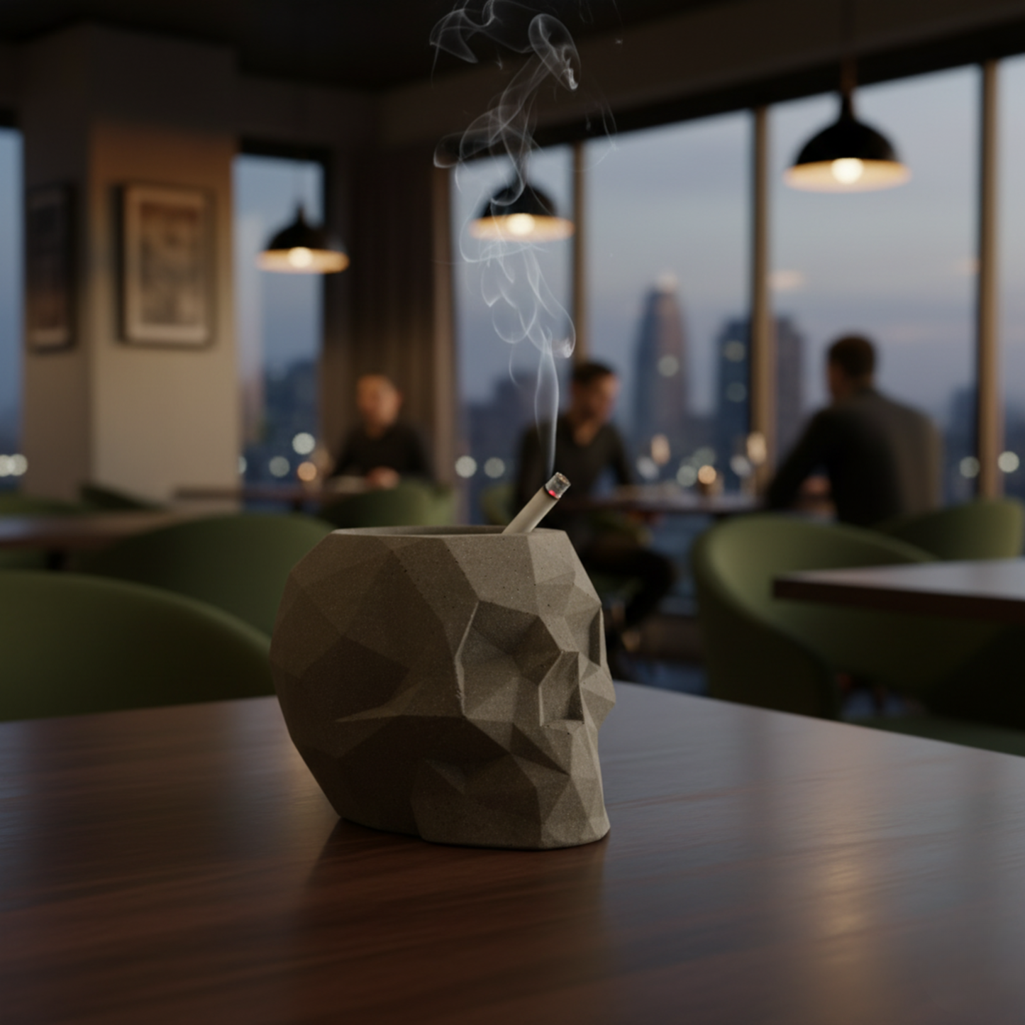 Skull Cement Finish - Unique geometric skull shaped 3D pointed planter / Paperweight for Home & Office