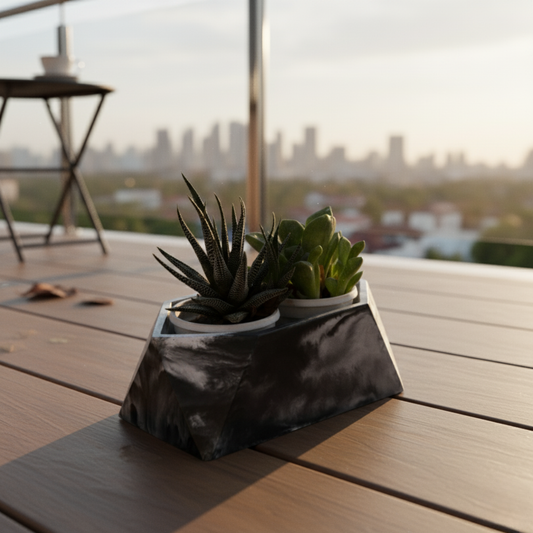 Trapez-Nero Marble-Irregular hexagon-shaped Faceted planter