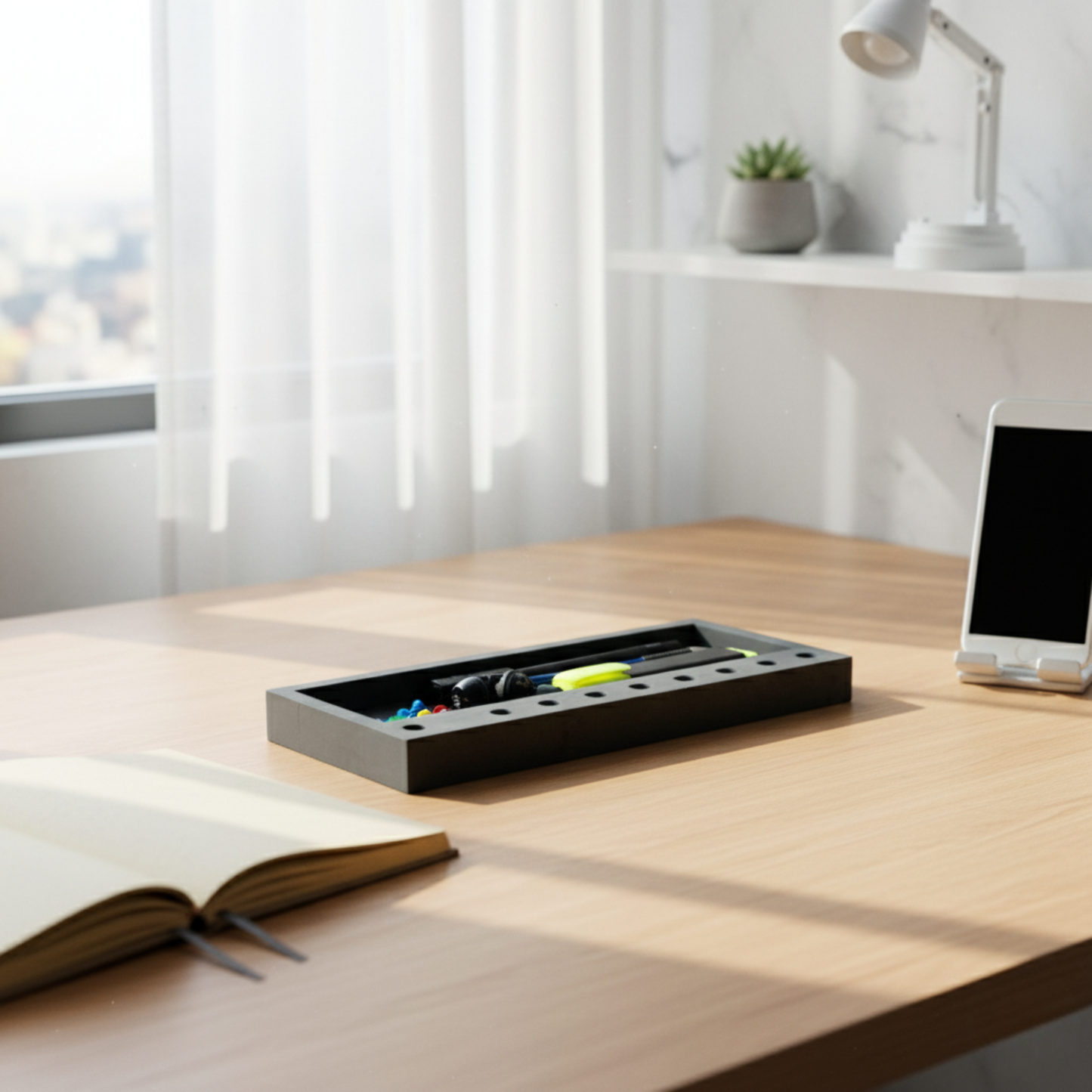 Recto-Dark Concrete-Desk and drawer organizer for your work desk, study table, library