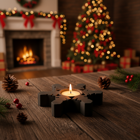 Starry Glow- Dark Concrete Geometric Snowflake tealight Candle Holder