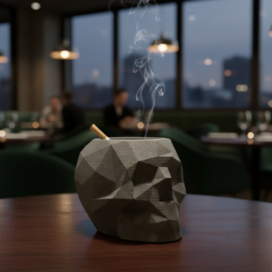 Skull Dark Concrete - Unique geometric skull shaped 3D pointed planter / Paperweight for Home & Office