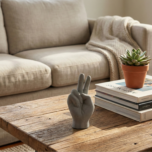 Peace-out- Dark Concrete V sign Hand-shaped Decor for your work desk, study table, office.
