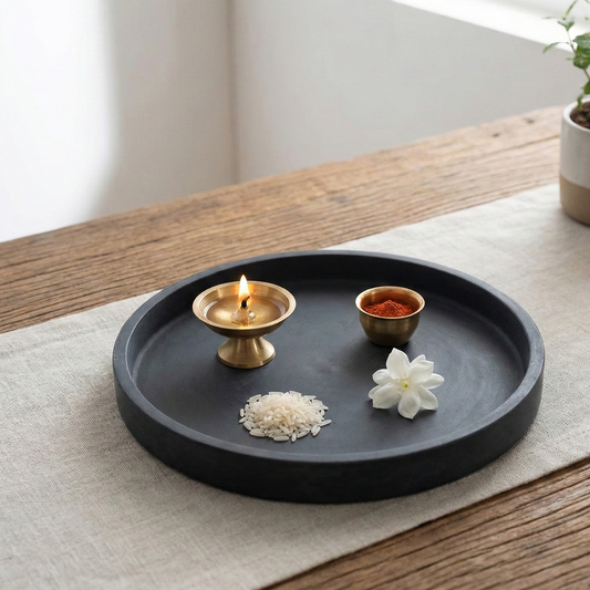 Circate- Black Classic Circular plate in greytcrete with elevated brims- available in a range of color options