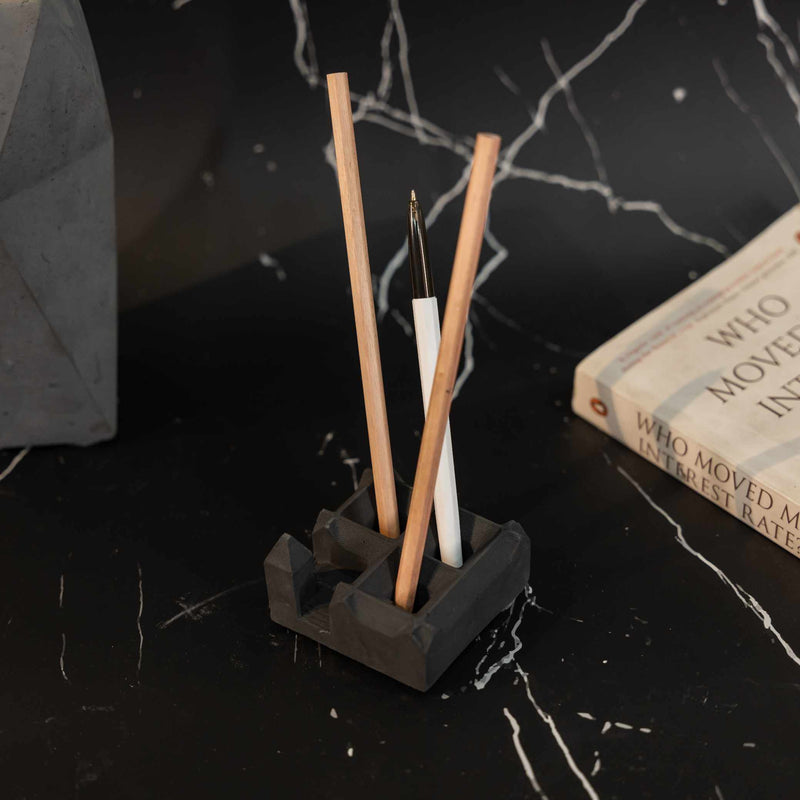 Squamid Cement Finish - Table Top Decor from the house of Greyt- Square Shaped Holder with a unique design- can be used as a pen stand, toothbrush holder, makeup holder