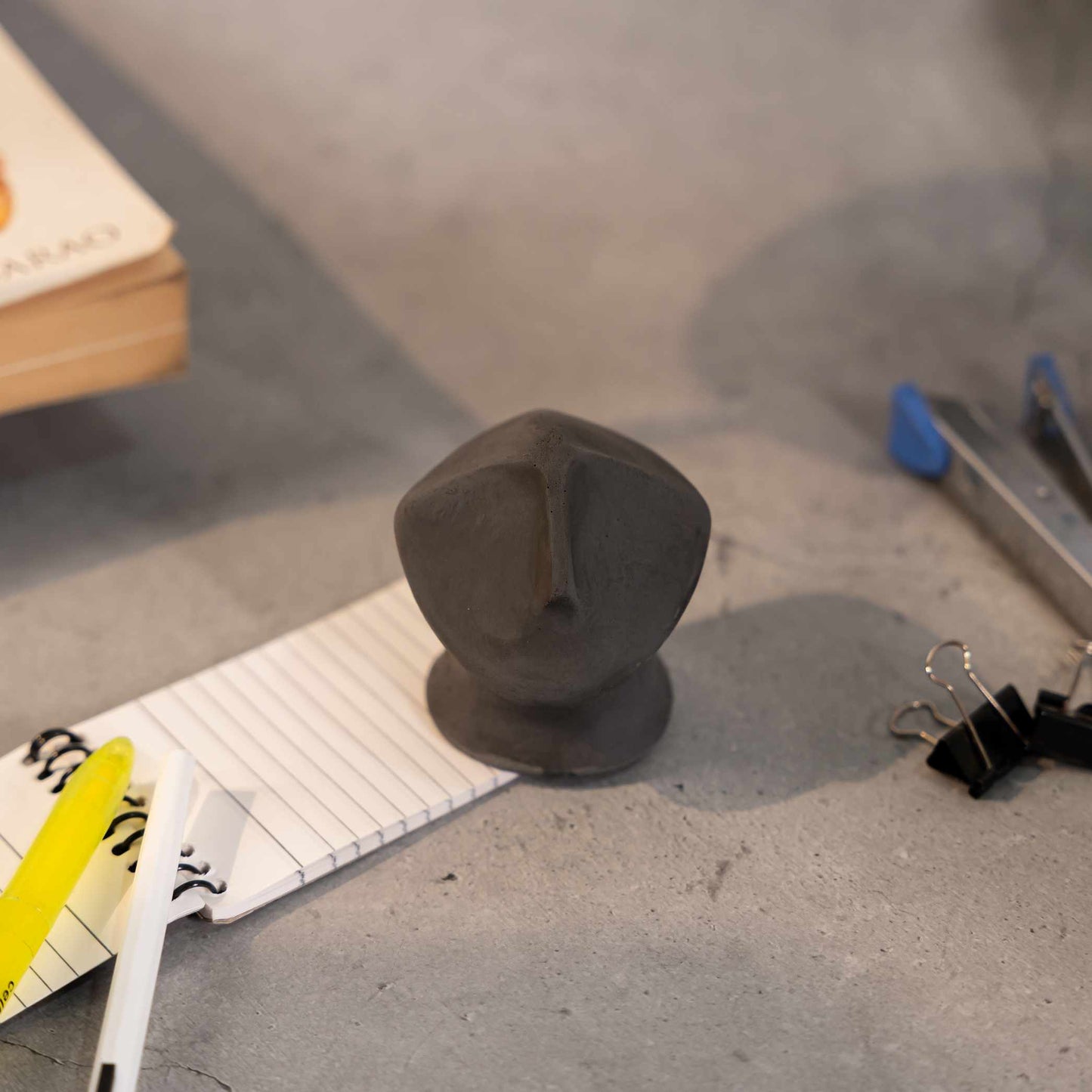 Anthropoid- Dark Concrete Human Face inspired Table top decor and paper weight- Minimalist, contemporary design.