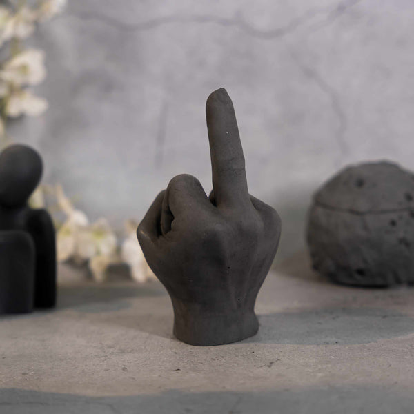 Middle finger Sculpture-Dark Concrete-Trendy Hand-inspired figurine- Middle Finger Sculpture Design for home decor.