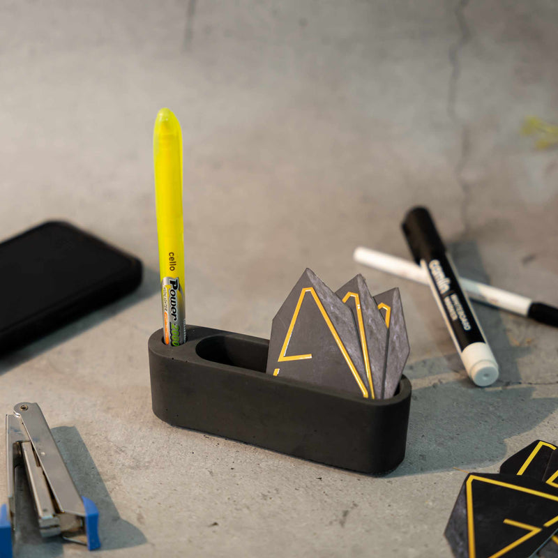Penard Holder- Dark Concrete Pen and Business Card Stand- Desk Essentials by Greyt