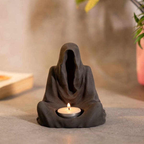 Monk in a Robe- Concrete Tealight Candle holder featuring a Monk Clad in a Medieval Robe