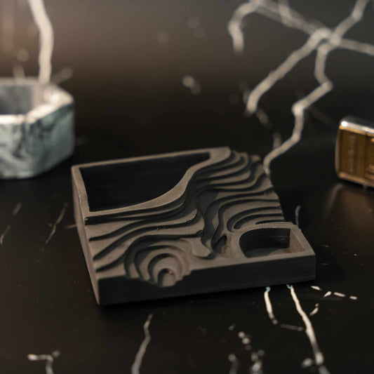 New Topograph Dark Concrete Ashtray with a contoured design- contemporary and monochromatic appeal
