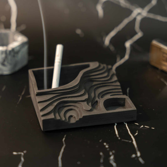 Topograph Dark Concrete Ashtray with a contoured design- contemporary and monochromatic appeal