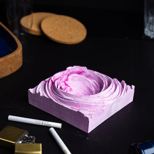 Cyclone Candy Marble - Spiral Design ashtray resting on a square base- contemporary design ashtray
