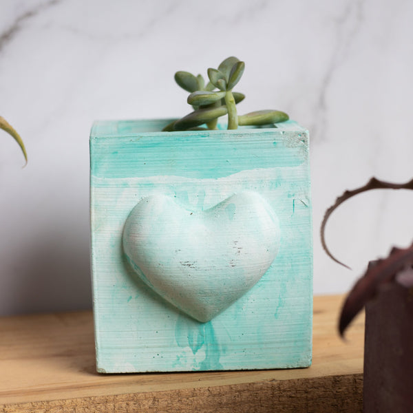 Hearty Planter Mint Marble - 3D Heart shape Planter or Pen Stand for gifting to loved ones