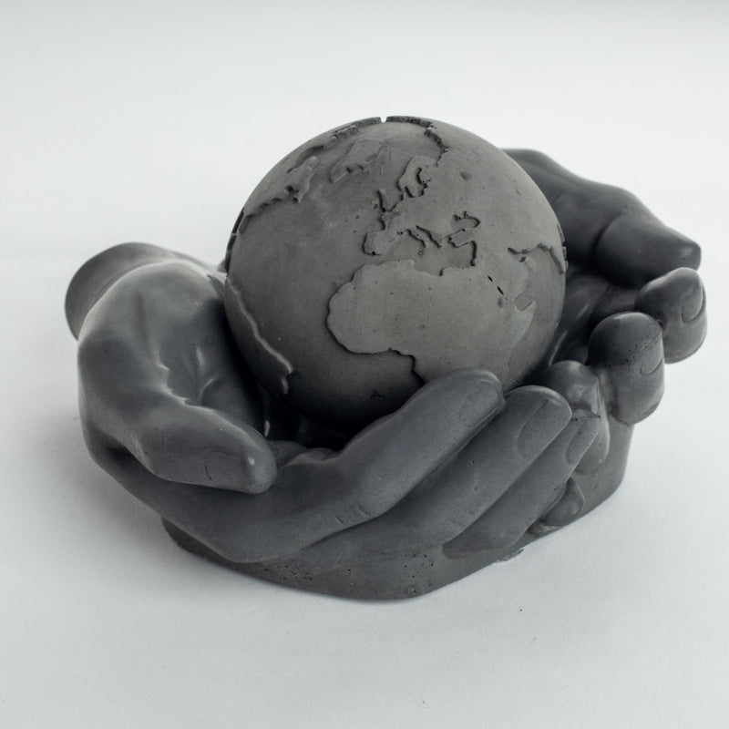 Hands Holding Earth Monochromatic Concrete Giftable