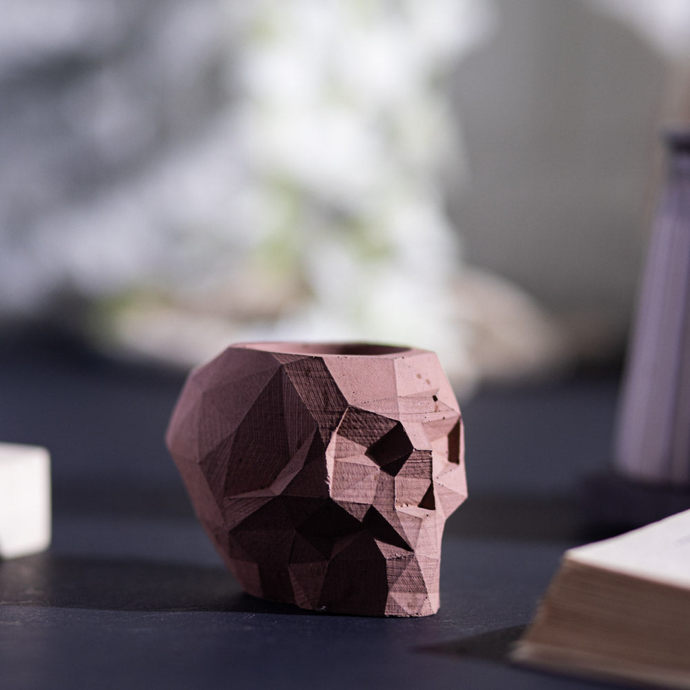 New Skull Cement Finish - Unique geometric skull shaped 3D pointed planter / Paperweight for Home & Office