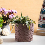 Square Squad-Dark Concrete-Cylindrical Planter with a geometric pattern- ideal for indoors and outdoors