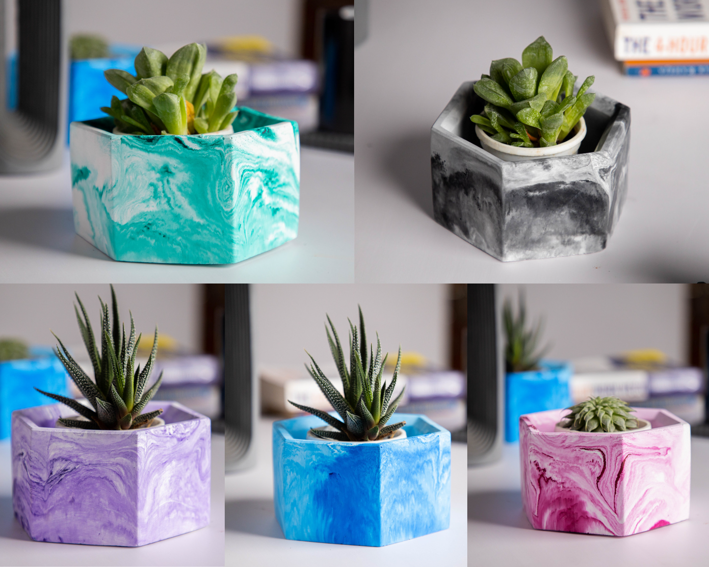 Hexo- Cloud - Hexagonal concrete pot for succulents & small plants perfect for office and study table
