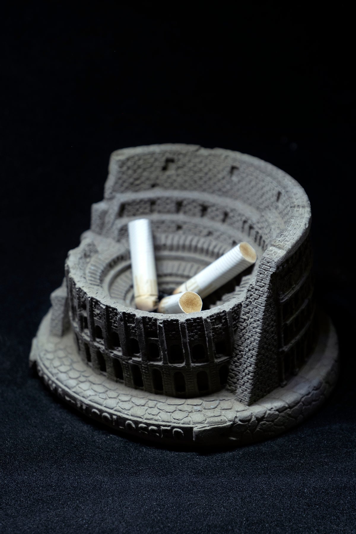 Colosseum Monument Miniature Dark Concrete - Architectural Desk Accessory Paper Weight or Roman Ashtray
