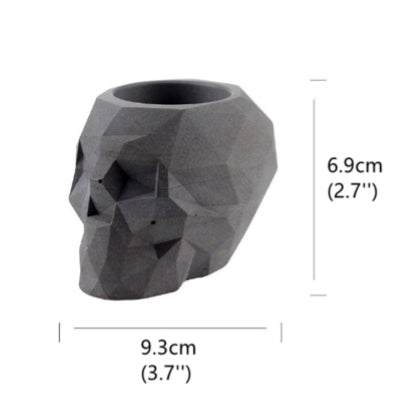 New Skull Cement Finish - Unique geometric skull shaped 3D pointed planter / Paperweight for Home & Office