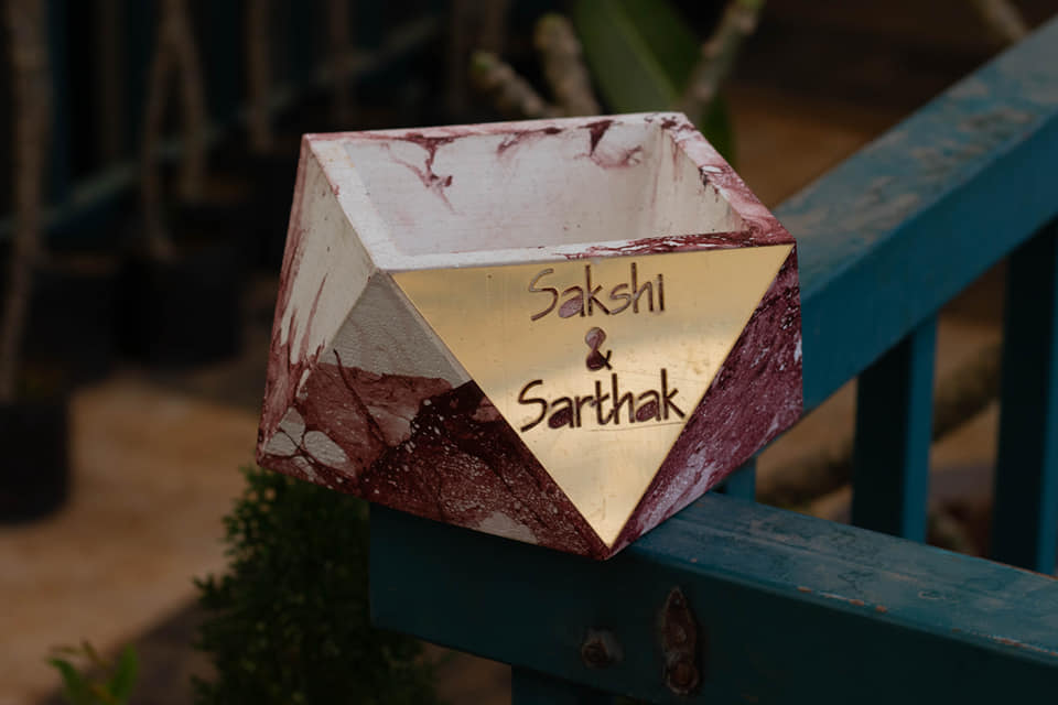 Customised Gift Trisq Planter with laser cut text on Acrylic Sheet for Birthday, Wedding, Anniversary, Retirement or Baby Naming Ceremony.