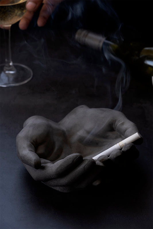 Docile Ashtray Dark Concrete - Real Human Hand Sculpture for Office & Home