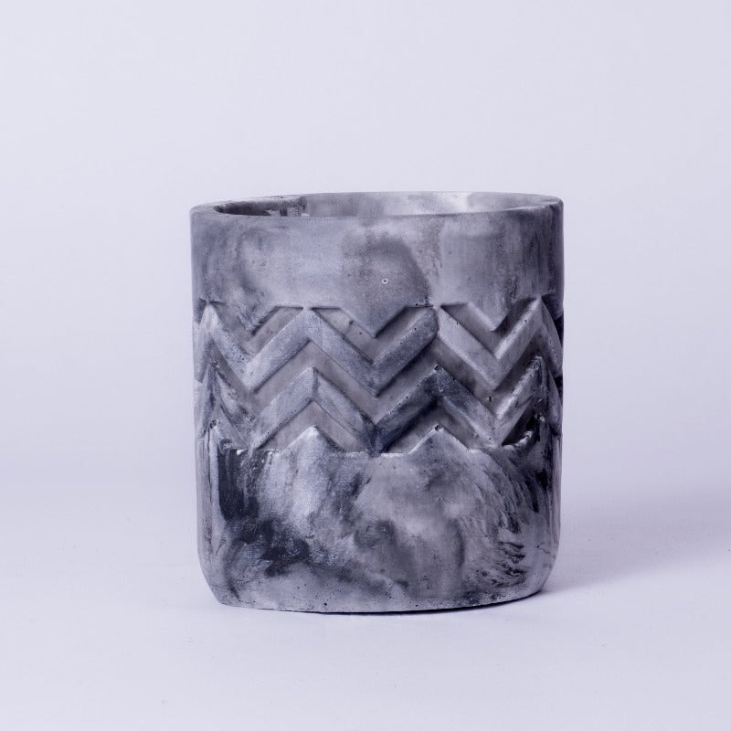 Chevro Planter Dark Concrete - Chevron Pattern Designer Succulent Planter for Home And Office Decor