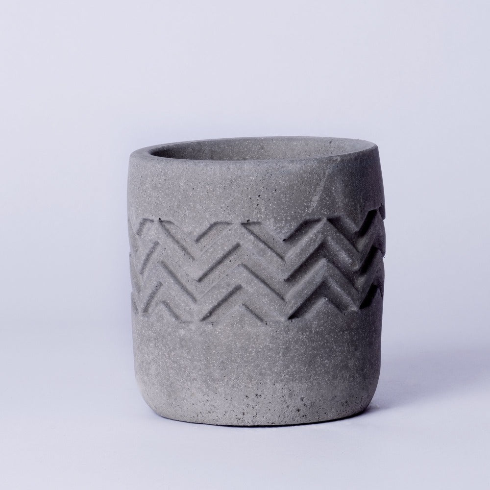 Chevro Planter Dark Concrete - Chevron Pattern Designer Succulent Planter for Home And Office Decor