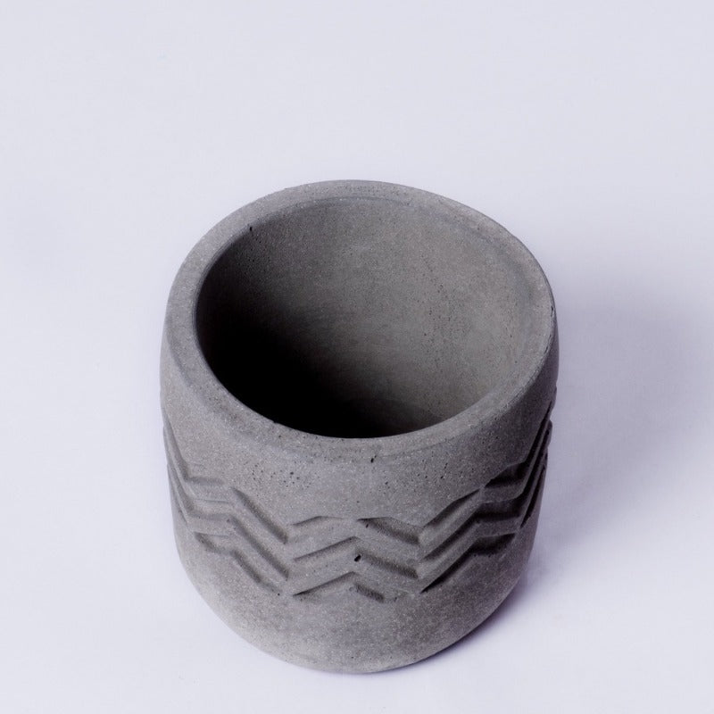 Chevro Planter Dark Concrete - Chevron Pattern Designer Succulent Planter for Home And Office Decor