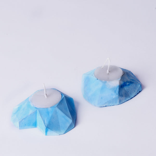 Geometric Heart Candy Marble - SET OF 3 Teal Light candle holder for Diwali and Festive Decoration