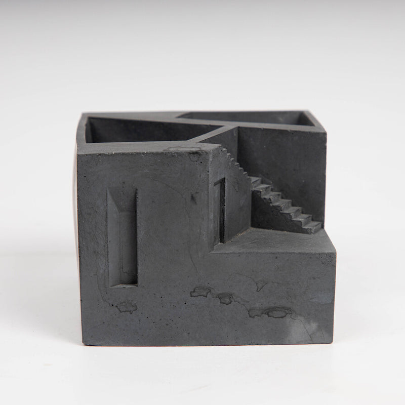 Croode- Dark Concrete Building shaped holder with two spacious compartments- desk organizer, stationery holder, toothbrush stand