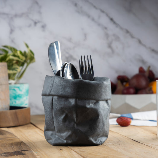 Burlap- Dark concrete Burlap-Sack Inspired Cutlery Stand