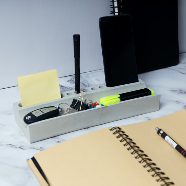 Trough Organiser-Cement finish-Cardholder and pen stand