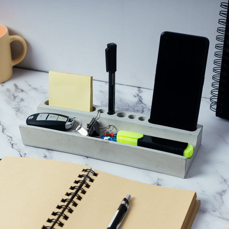 Trough Organiser-Cement finish-Cardholder and pen stand