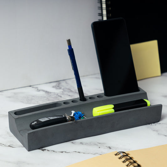 Trough Organiser-Dark Concrete-Cardholder and pen stand