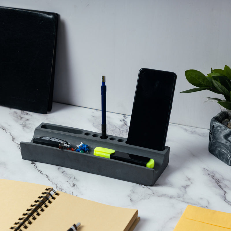 Trough Organiser-Cement finish-Cardholder and pen stand