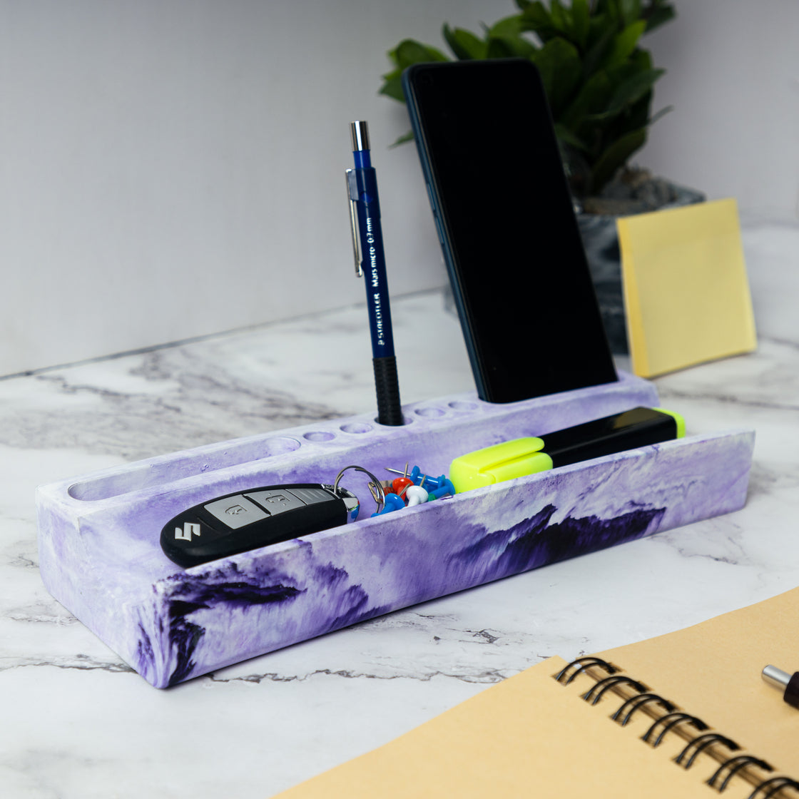 Trough Organiser-Orchid Marble-Cardholder and pen stand