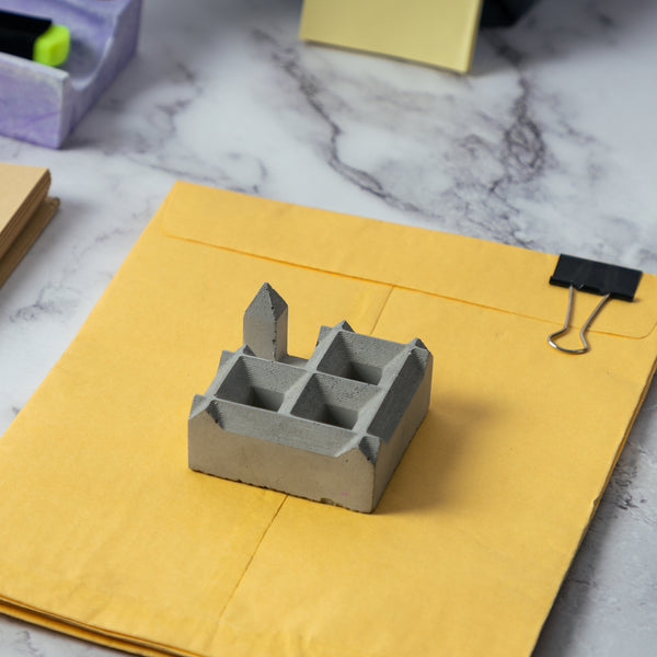 Squamid Dark Concrete - Table Top Decor from the house of Greyt- Square Shaped Holder with a unique design- can be used as a pen stand, toothbrush holder, makeup holder