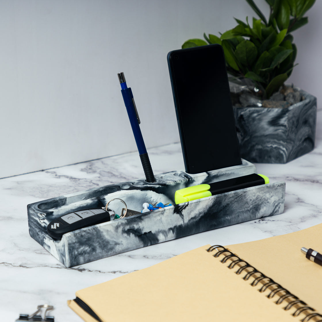 Trough Organiser-Nero Marble-Cardholder and pen stand
