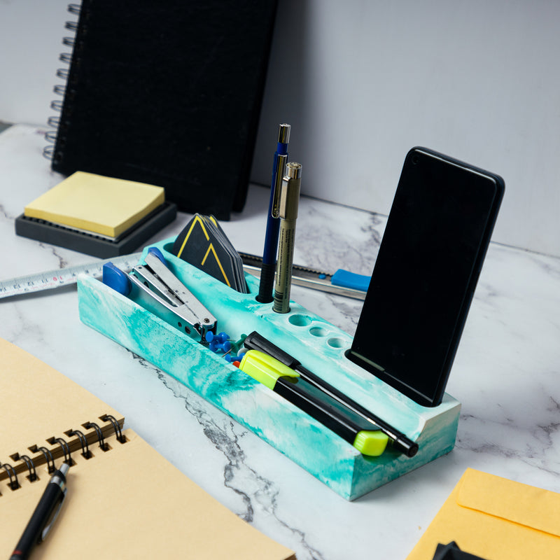Trough Organiser-Cement finish-Cardholder and pen stand