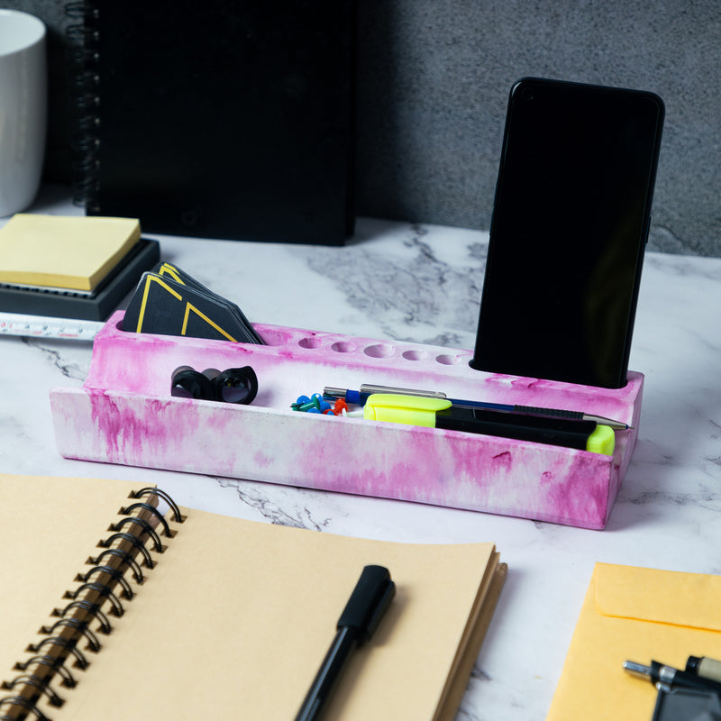Trough Organiser-Cement finish-Cardholder and pen stand