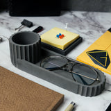 Fluval Tray-Dark Concrete-Spectacles Holder, Contemporary storage solution with two compartments for work desk, bathroom, bed table