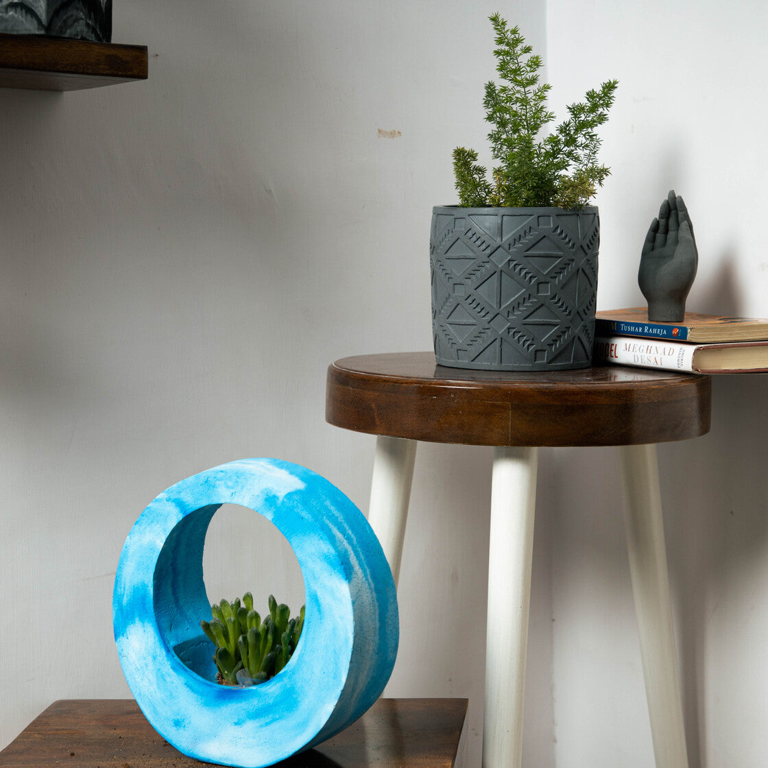 Square Squad-Dark Concrete-Cylindrical Planter with a geometric pattern- ideal for indoors and outdoors