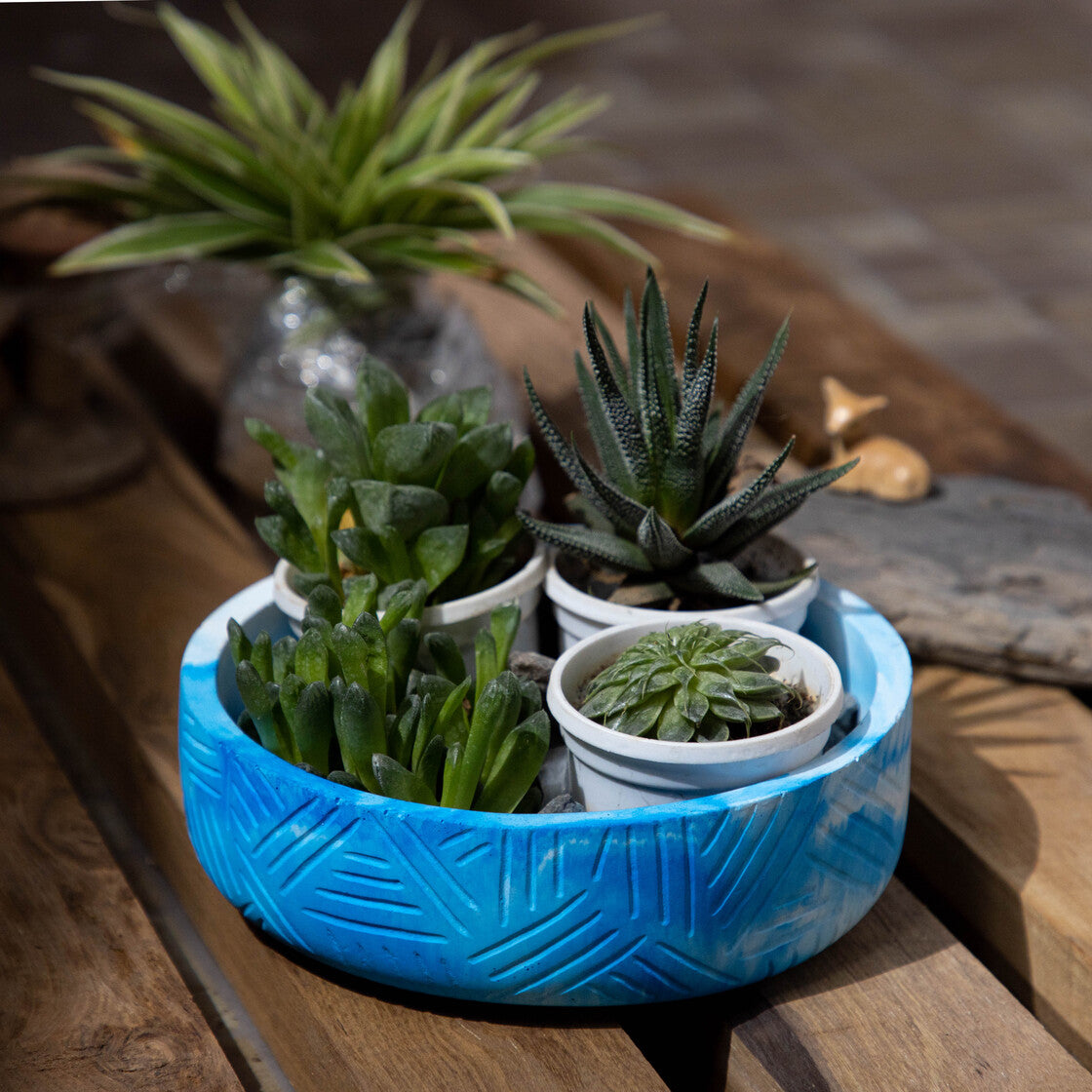 Oblik-Mint Marble-Zigzag Patterned Fruit Bowl and Plant Bowl