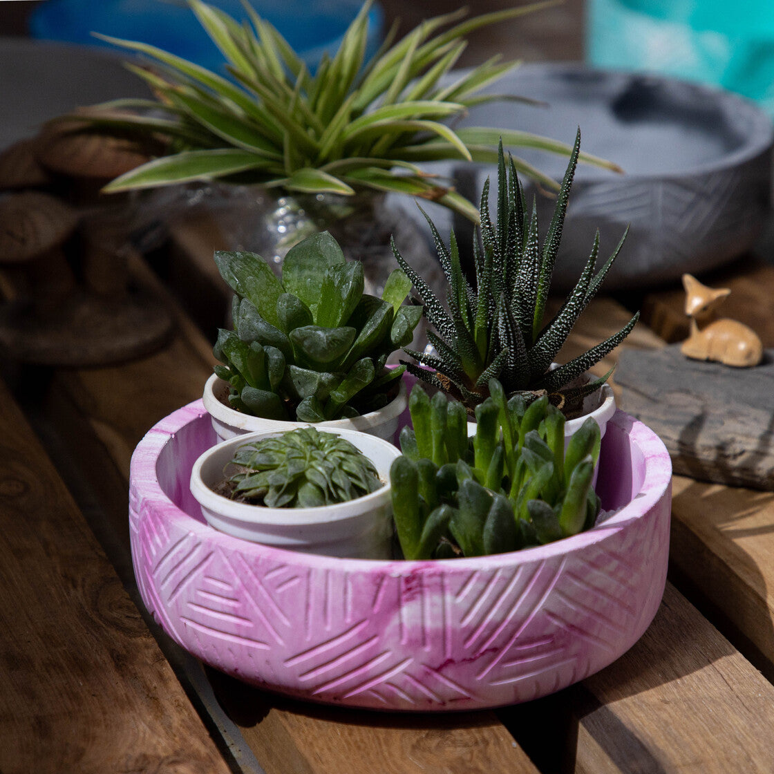 Oblik-Mint Marble-Zigzag Patterned Fruit Bowl and Plant Bowl