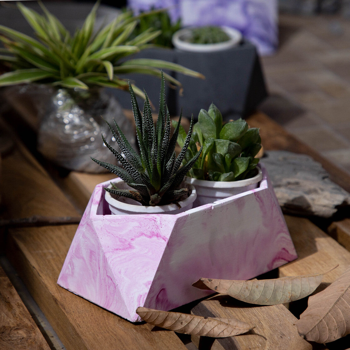 Trapez-Orchid Marble-Irregular hexagon-shaped Faceted planter
