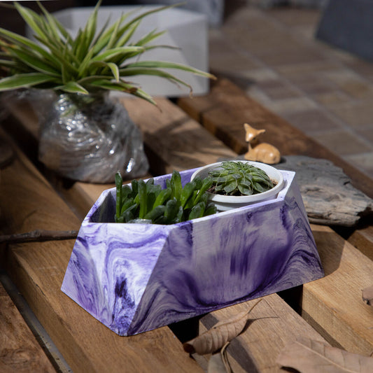Trapez-Orchid Marble-Irregular hexagon-shaped Faceted planter