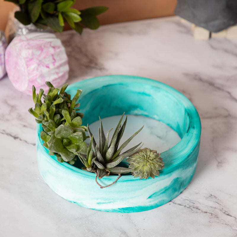 Halo-Mint Marble-Circular, Moon Shaped Succulent Planter for beautifying your garden spaces