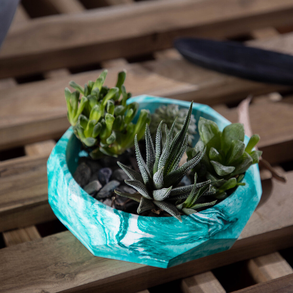 Nonagon Bowl-Mint Marble-All-purpose Homeware- Fruit bowl and Plant bowl