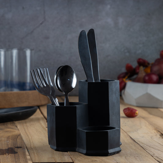 HexHolder-Black-Holder with three Hexagon shaped compartments- can be utilized as a desk organizer and planter.